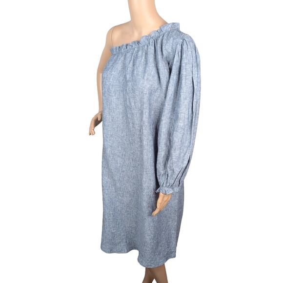 Milly LAKE Blue Chambray Denim Linen One Shoulder Shift Midi Dress SZ S - Picture 8 of 11